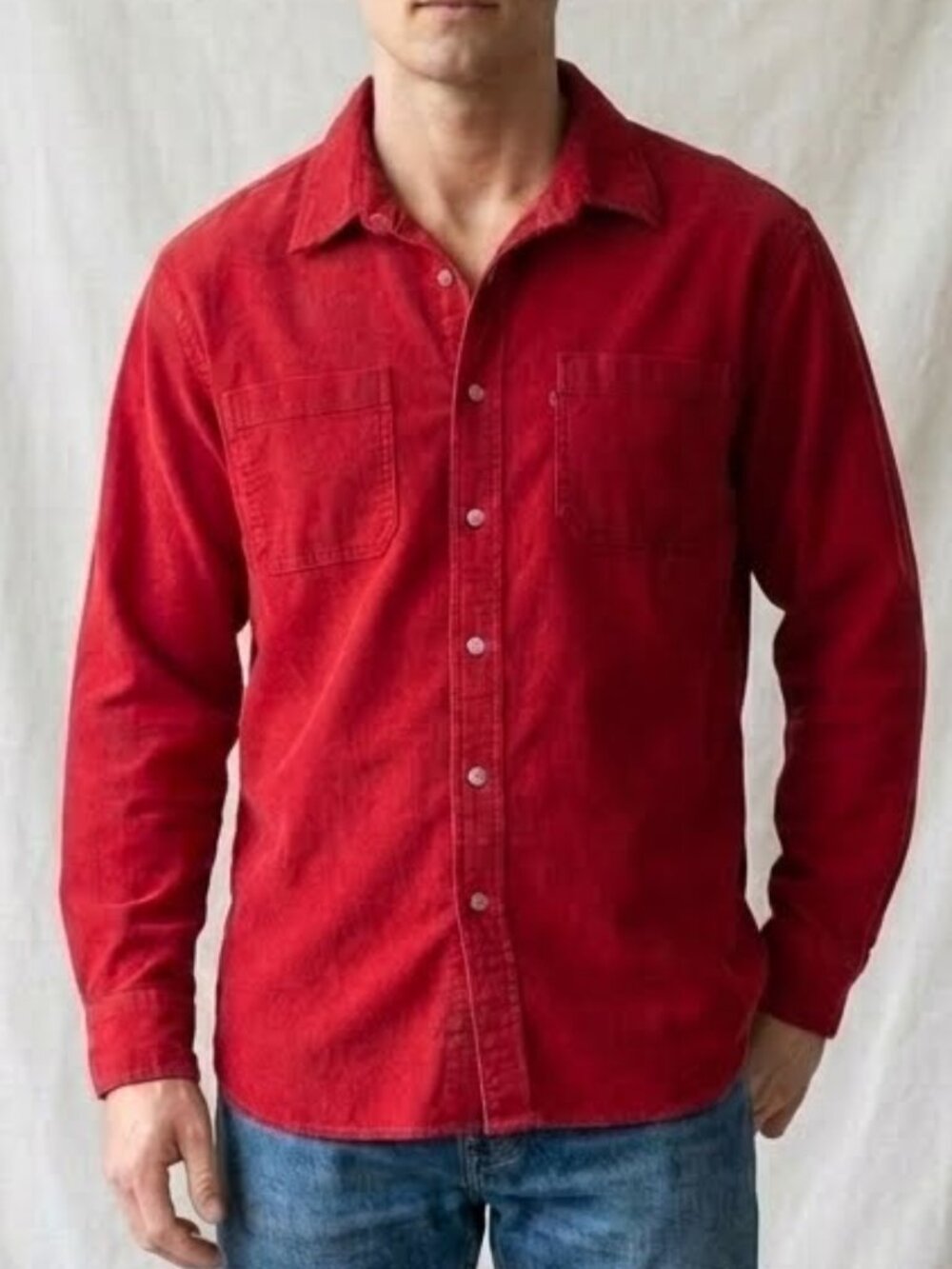 Levi's Red Cotton Denim Jean Western Cowboy Button Down Shirt Men's XL